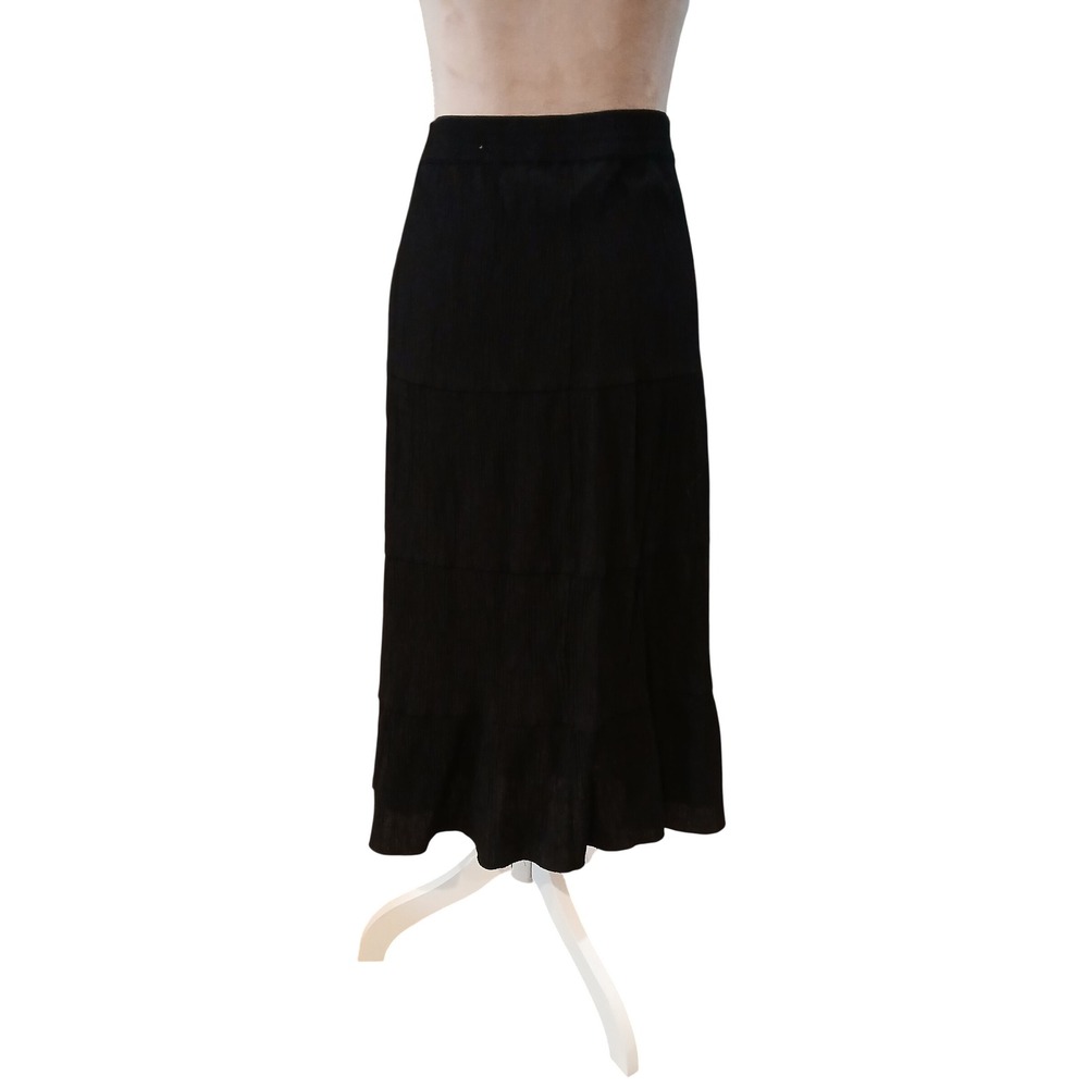 Sag Harbor Womens Large Black Tiered Maxi Skirt Crinkle Drawstring Boho - Read - Picture 4 of 9